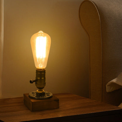 Traditional Vintage Square Round Iron Wood 1-Light Table Lamp For Bedroom