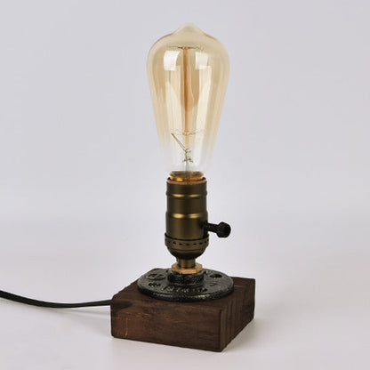 Traditional Vintage Square Round Iron Wood 1-Light Table Lamp For Bedroom