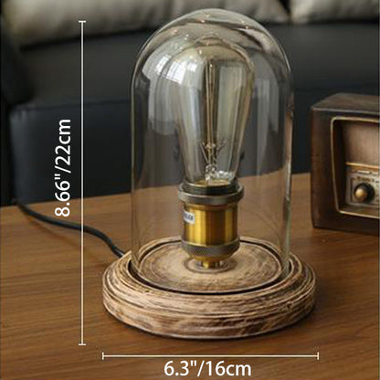 Traditional Vintage Oval Cylinder Round Wood Glass 1-Light Table Lamp For Bedroom