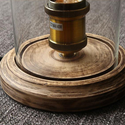 Traditional Vintage Oval Cylinder Round Wood Glass 1-Light Table Lamp For Bedroom