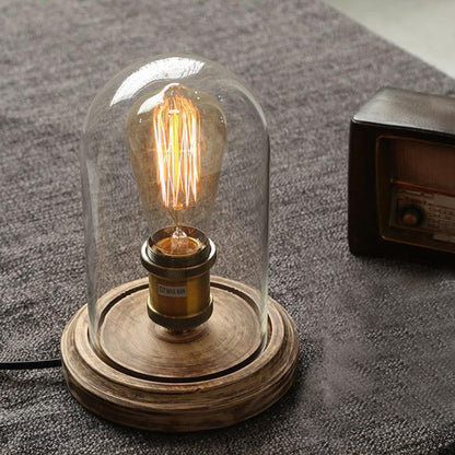 Traditional Vintage Oval Cylinder Round Wood Glass 1-Light Table Lamp For Bedroom