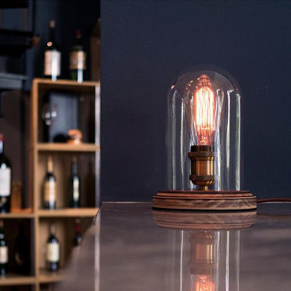 Traditional Vintage Oval Cylinder Round Wood Glass 1-Light Table Lamp For Bedroom