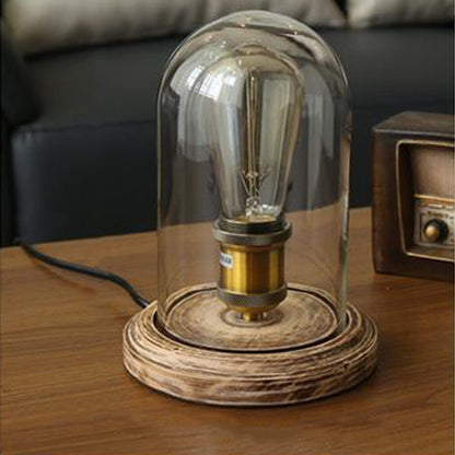 Traditional Vintage Oval Cylinder Round Wood Glass 1-Light Table Lamp For Bedroom
