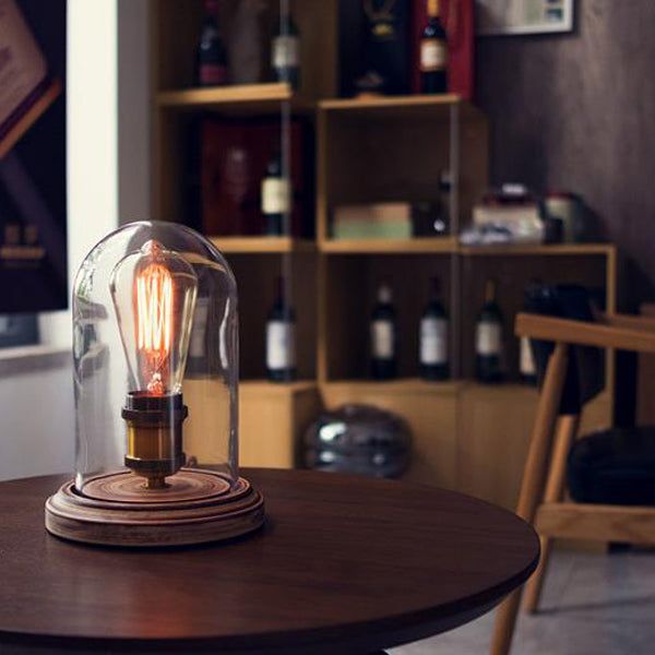 Traditional Vintage Oval Cylinder Round Wood Glass 1-Light Table Lamp For Bedroom