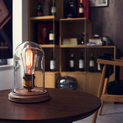 Traditional Vintage Oval Cylinder Round Wood Glass 1-Light Table Lamp For Bedroom