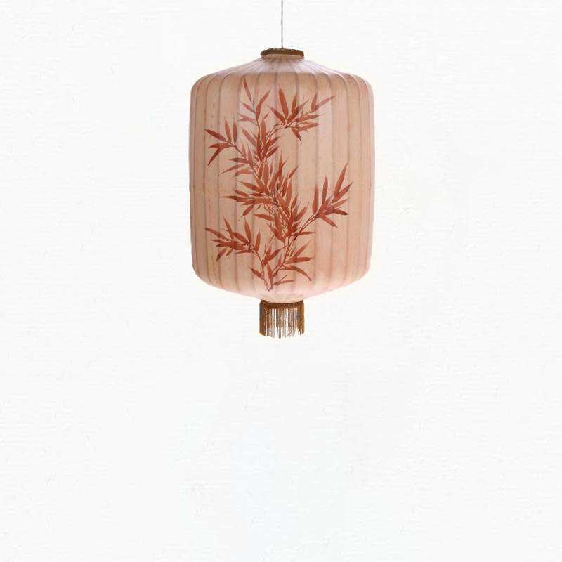 Traditional Chinese Bamboo Pattern Fabric Lantern Shade 1-Light Pendant Light For Dining Room