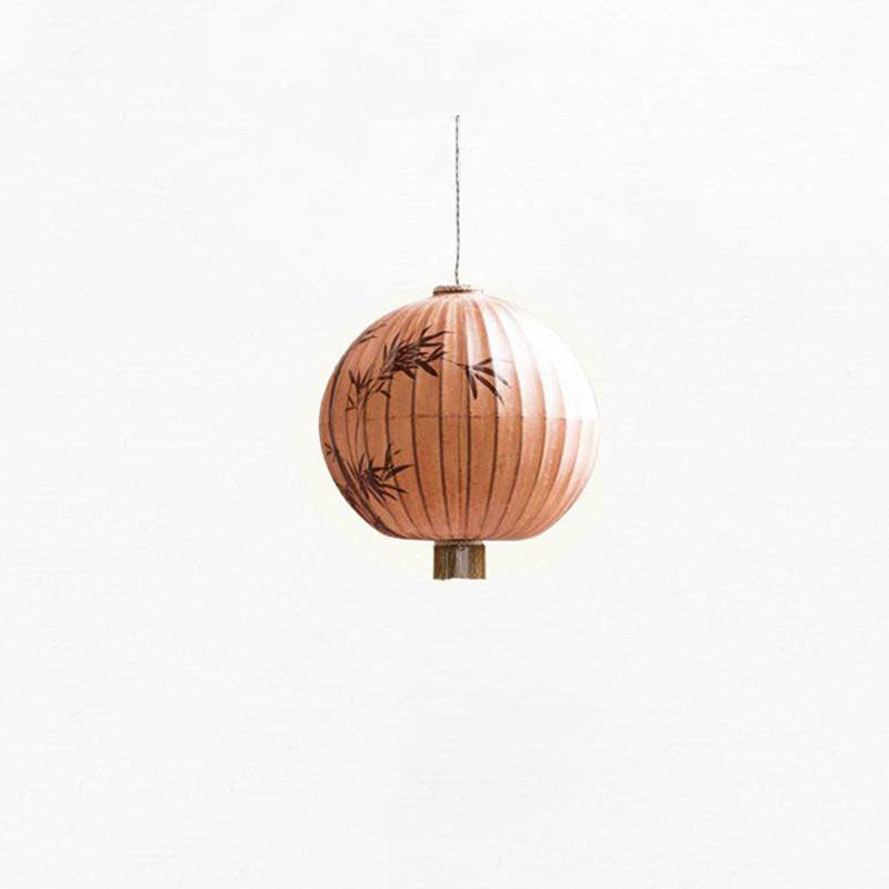 Traditional Chinese Bamboo Pattern Fabric Lantern Shade 1-Light Pendant Light For Dining Room