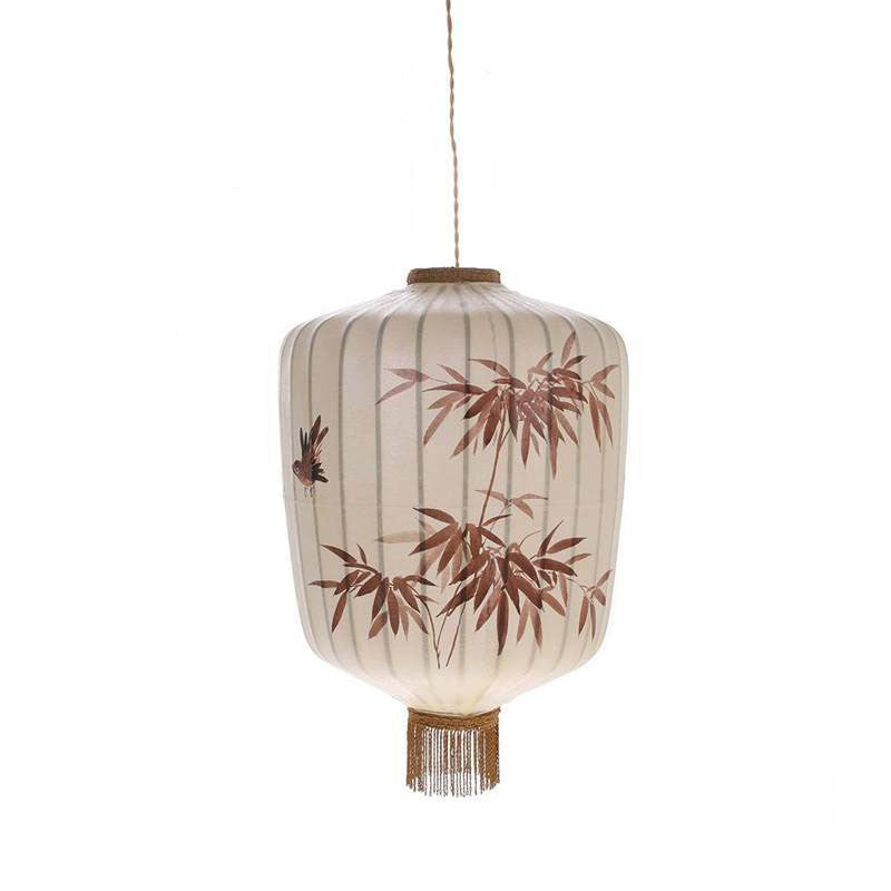 Traditional Chinese Bamboo Pattern Fabric Lantern Shade 1-Light Pendant Light For Dining Room
