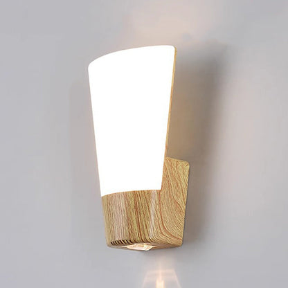 مصباح حائط خارجي مقاوم للماء LED منحني من خشب ABS بسيط وعصري للحديقة 