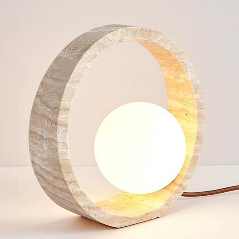 Traditional Vintage Circle Ring Yellow Travertine 1-Light Table Lamp For Bedroom