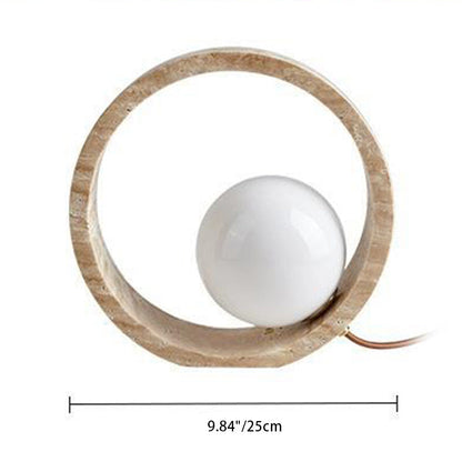 Traditional Vintage Circle Ring Yellow Travertine 1-Light Table Lamp For Bedroom