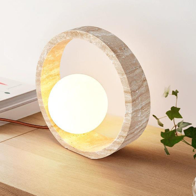 Traditional Vintage Circle Ring Yellow Travertine 1-Light Table Lamp For Bedroom