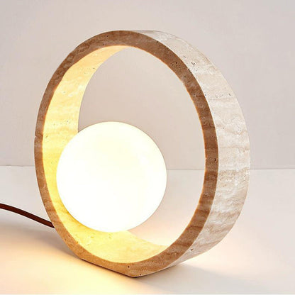 Traditional Vintage Circle Ring Yellow Travertine 1-Light Table Lamp For Bedroom