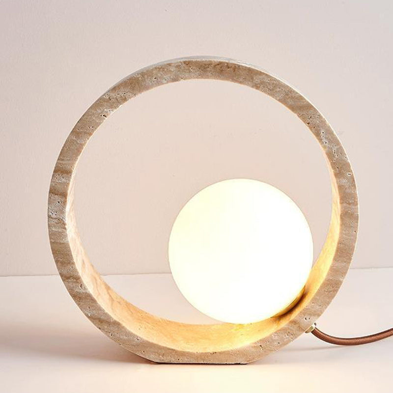 Traditional Vintage Circle Ring Yellow Travertine 1-Light Table Lamp For Bedroom