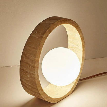 Traditional Vintage Circle Ring Yellow Travertine 1-Light Table Lamp For Bedroom