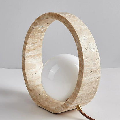 Traditional Vintage Circle Ring Yellow Travertine 1-Light Table Lamp For Bedroom