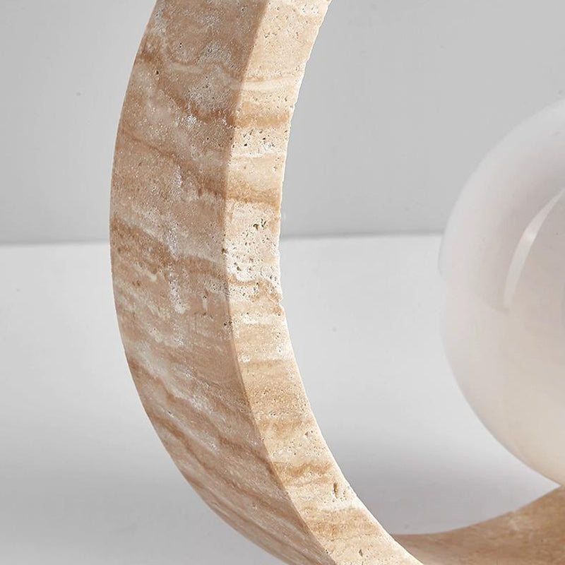 Traditional Vintage Circle Ring Yellow Travertine 1-Light Table Lamp For Bedroom