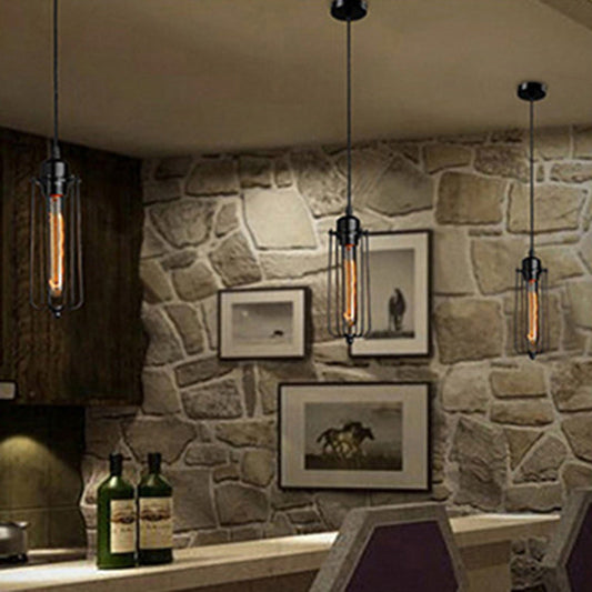 Contemporary Retro Cylindrical Iron Glass 1-Light Pendant Light For Dining Room