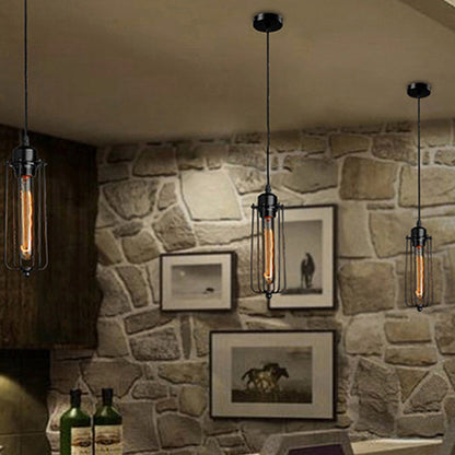 Contemporary Retro Cylindrical Iron Glass 1-Light Pendant Light For Dining Room