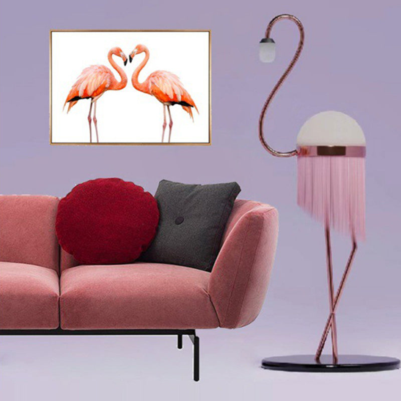 Modern Art Deco Iron PE Flamingo 1-Light Standing Floor Lamp For Living Room