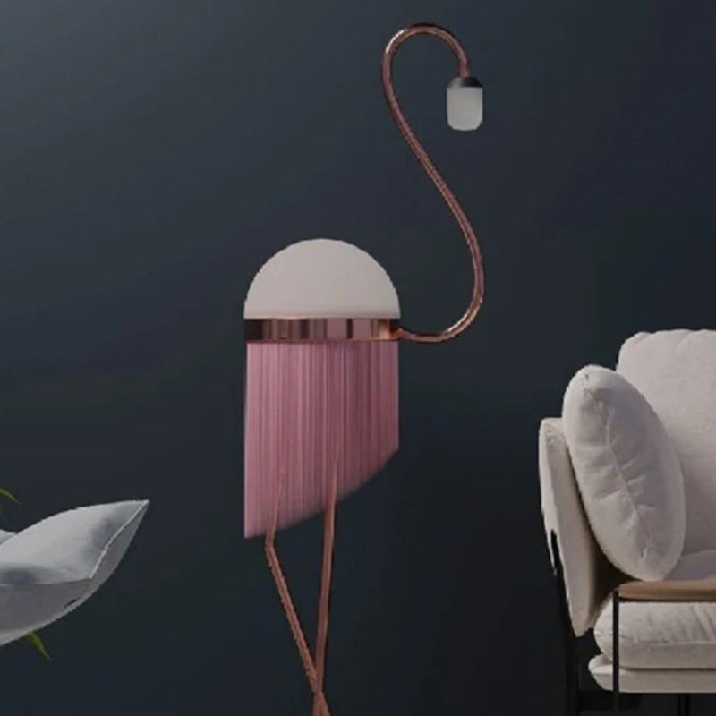 Modern Art Deco Iron PE Flamingo 1-Light Standing Floor Lamp For Living Room