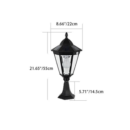 Contemporary Industrial Hexagonal Aluminum Glass Human Sensing LED Solar Outdoor Post Light For Garden