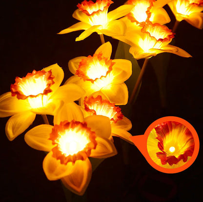 Contemporary Creative Artificial Daffodil Flower LED Solar Waterproof Lawn Insert Light For Outdoor Patio