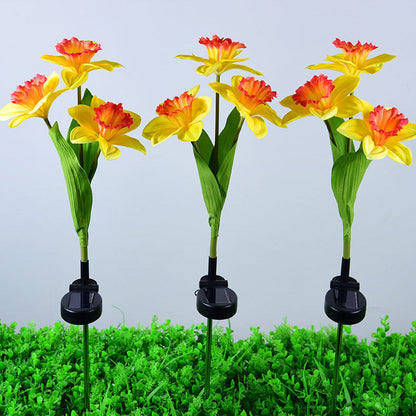 Contemporary Creative Artificial Daffodil Flower LED Solar Waterproof Lawn Insert Light For Outdoor Patio