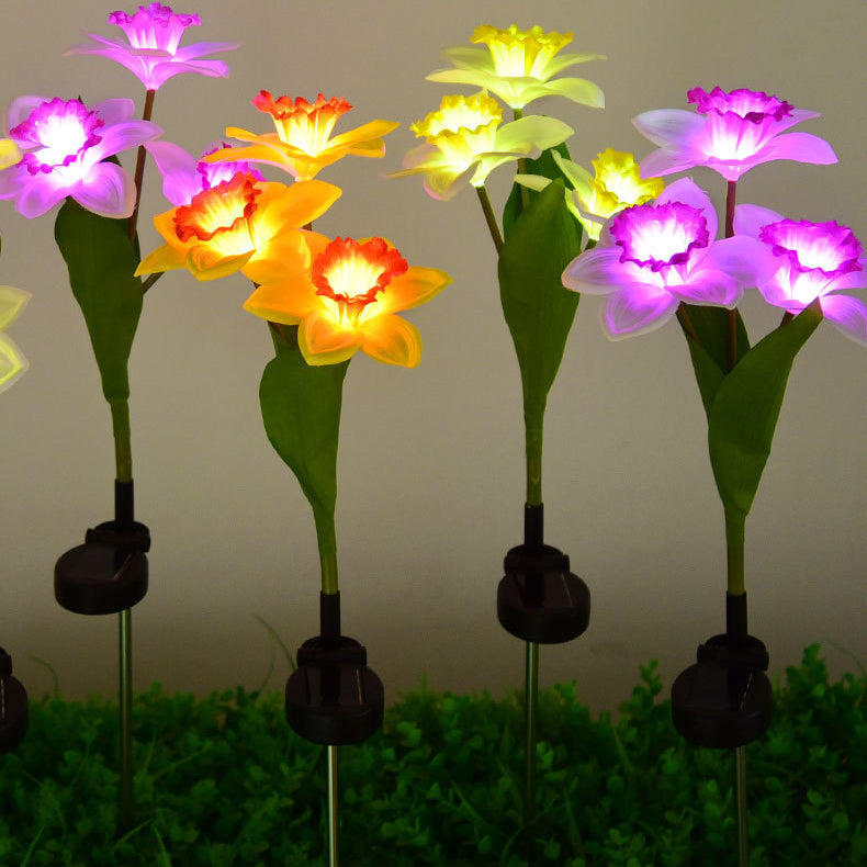 Contemporary Creative Artificial Daffodil Flower LED Solar Waterproof Lawn Insert Light For Outdoor Patio