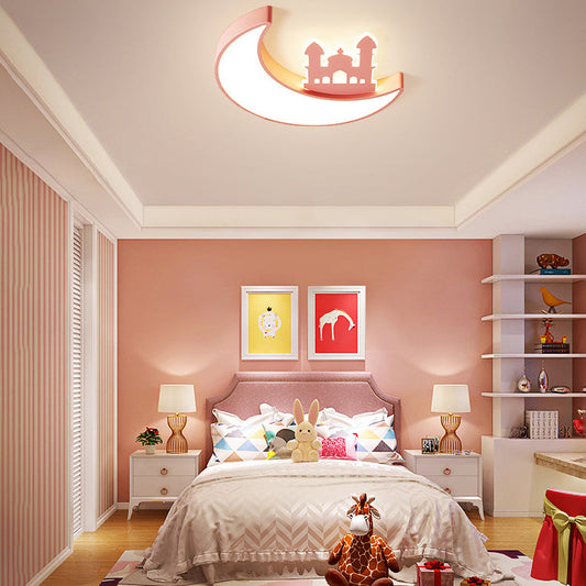 Contemporary Creative Moon Acrylic Hardware LED Kids Flush Mount Ceiling Light For Bedroom