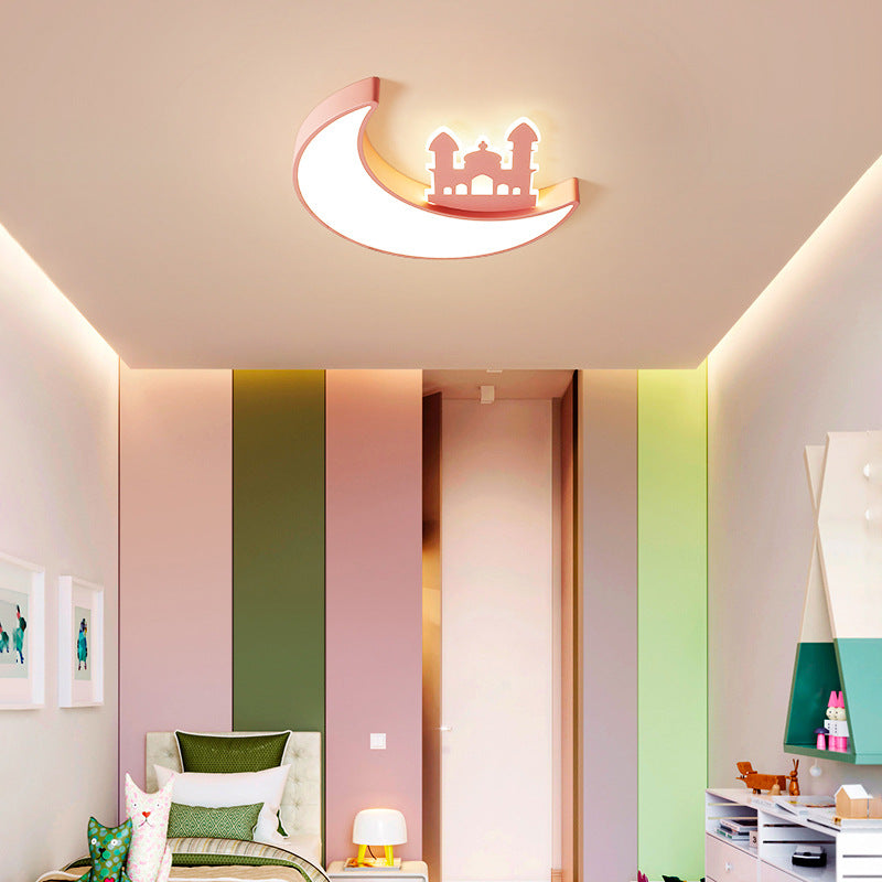 Contemporary Creative Moon Acrylic Hardware LED Kids Flush Mount Ceiling Light For Bedroom