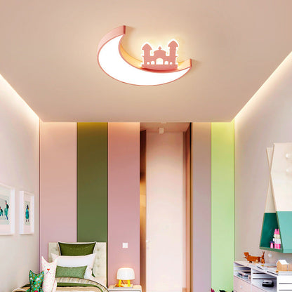 Contemporary Creative Moon Acrylic Hardware LED Kids Flush Mount Ceiling Light For Bedroom