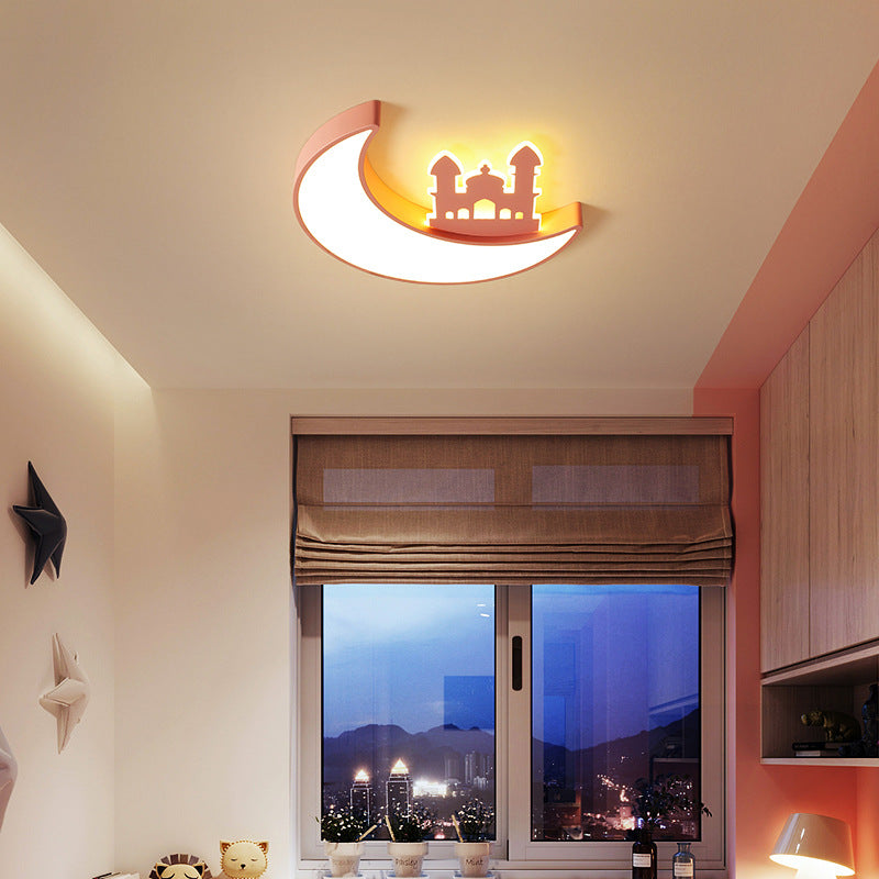 Contemporary Creative Moon Acrylic Hardware LED Kids Flush Mount Ceiling Light For Bedroom