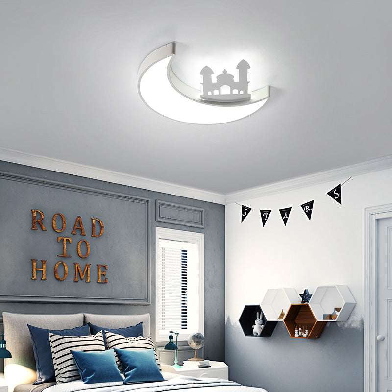 Contemporary Creative Moon Acrylic Hardware LED Kids Flush Mount Ceiling Light For Bedroom