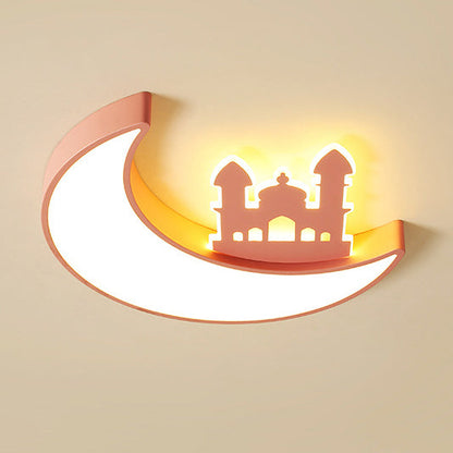 Contemporary Creative Moon Acrylic Hardware LED Kids Flush Mount Ceiling Light For Bedroom
