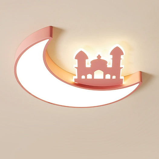 Contemporary Creative Moon Acrylic Hardware LED Kids Flush Mount Ceiling Light For Bedroom