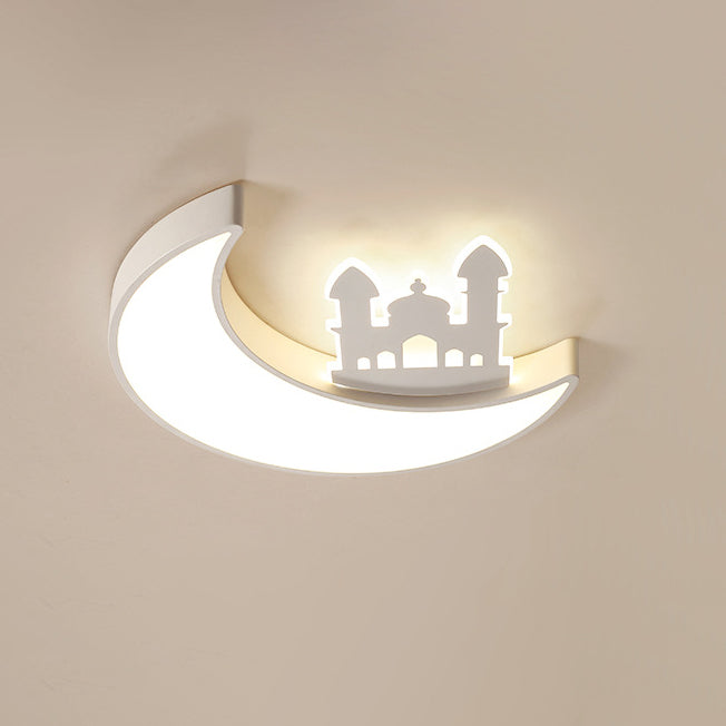Contemporary Creative Moon Acrylic Hardware LED Kids Flush Mount Ceiling Light For Bedroom