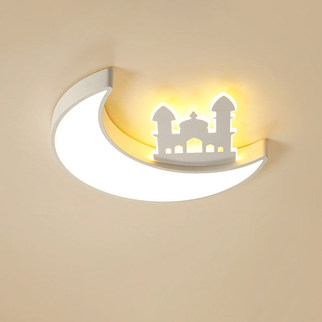 Contemporary Creative Moon Acrylic Hardware LED Kids Flush Mount Ceiling Light For Bedroom