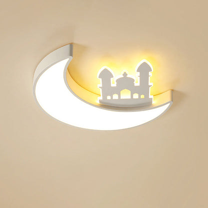 Contemporary Creative Moon Acrylic Hardware LED Kids Flush Mount Ceiling Light For Bedroom