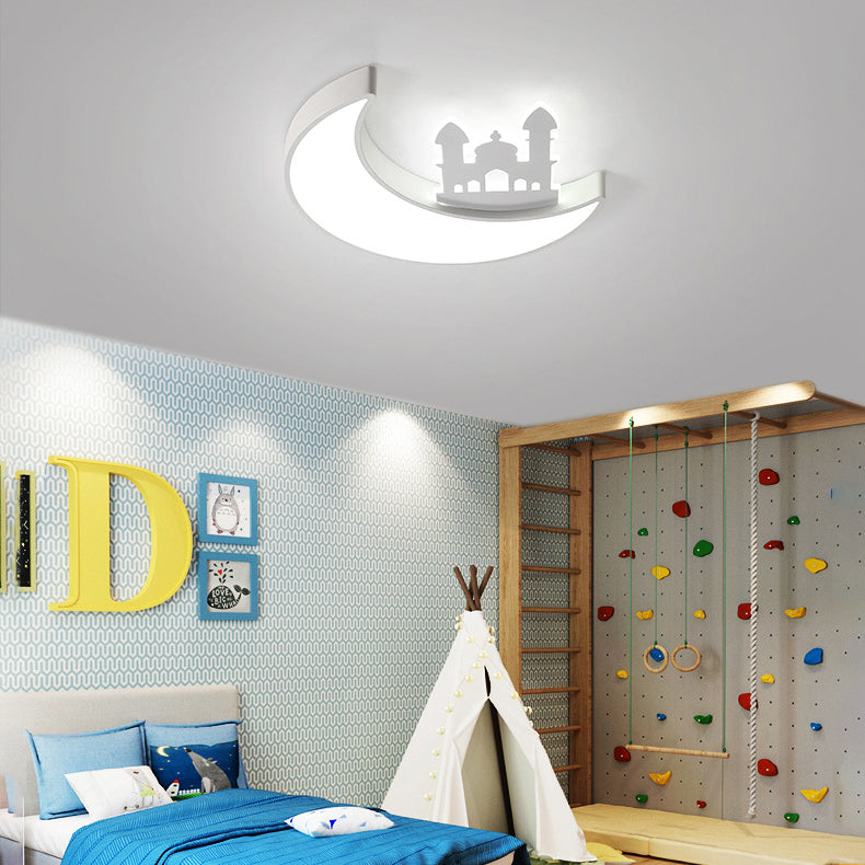 Contemporary Creative Moon Acrylic Hardware LED Kids Flush Mount Ceiling Light For Bedroom