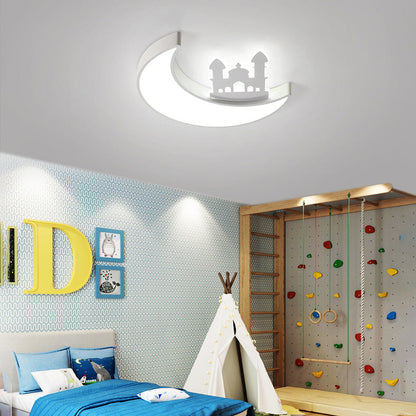 Contemporary Creative Moon Acrylic Hardware LED Kids Flush Mount Ceiling Light For Bedroom