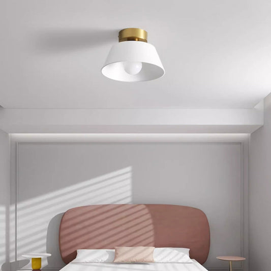 Contemporary Nordic Round Iron 1-Light Semi-Flush Mount Ceiling Light For Bedroom