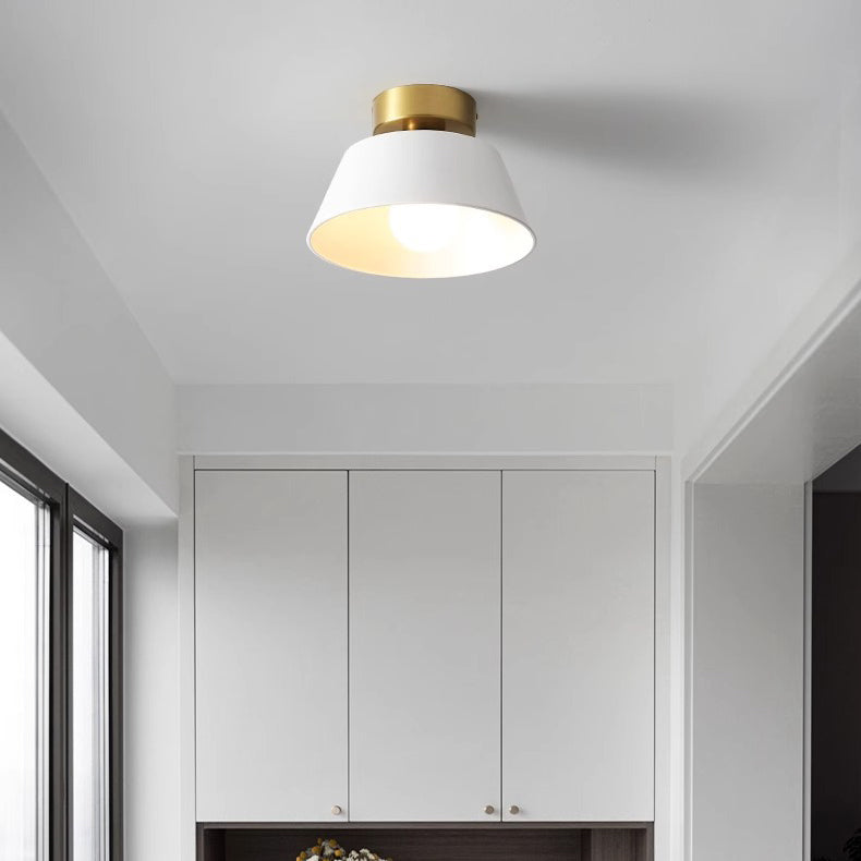 Contemporary Nordic Round Iron 1-Light Semi-Flush Mount Ceiling Light For Bedroom