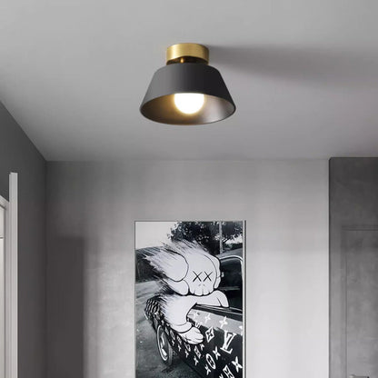 Contemporary Nordic Round Iron 1-Light Semi-Flush Mount Ceiling Light For Bedroom