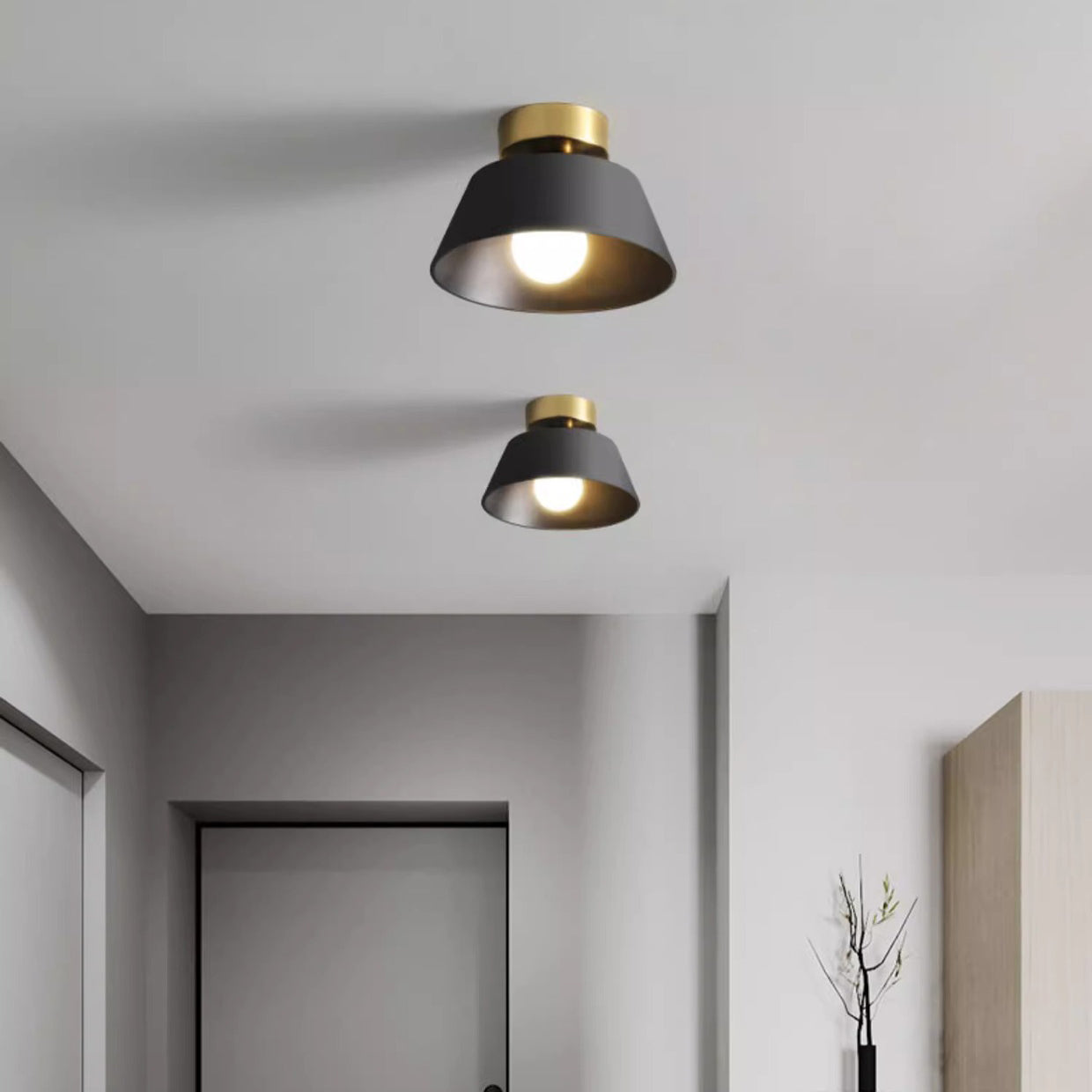Contemporary Nordic Round Iron 1-Light Semi-Flush Mount Ceiling Light For Bedroom