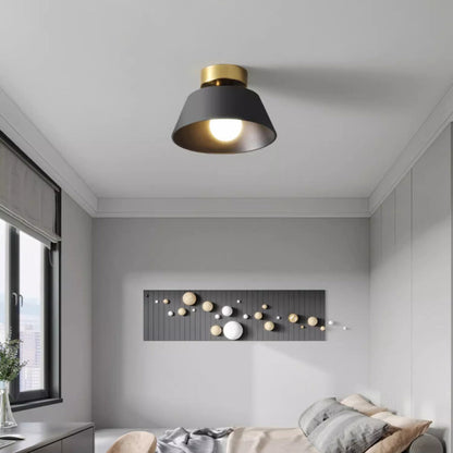 Contemporary Nordic Round Iron 1-Light Semi-Flush Mount Ceiling Light For Bedroom