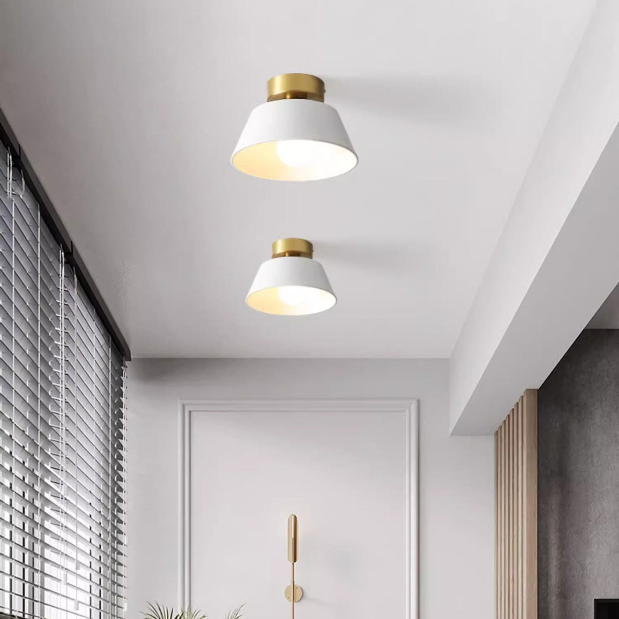 Contemporary Nordic Round Iron 1-Light Semi-Flush Mount Ceiling Light For Bedroom