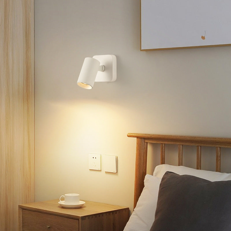 مصباح حائطي بتصميم بسيط عصري مصنوع من الحديد والألومنيوم مزود بأسطوانة LED دوارة لغرفة النوم 