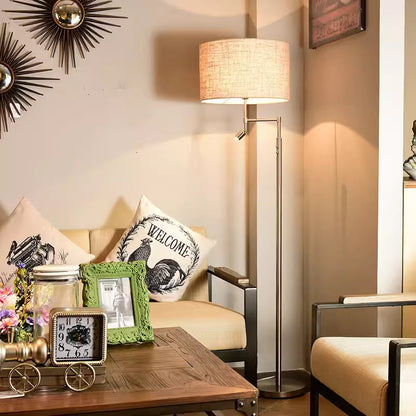Traditional Vintage Cylinder Fabric Iron 2-Light Rotatable Spotlight Standing Floor Lamp For Home Office