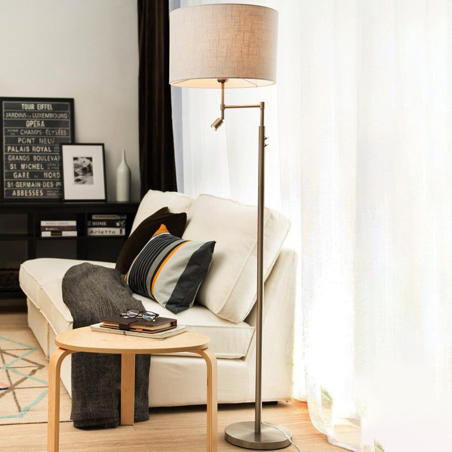 Traditional Vintage Cylinder Fabric Iron 2-Light Rotatable Spotlight Standing Floor Lamp For Home Office